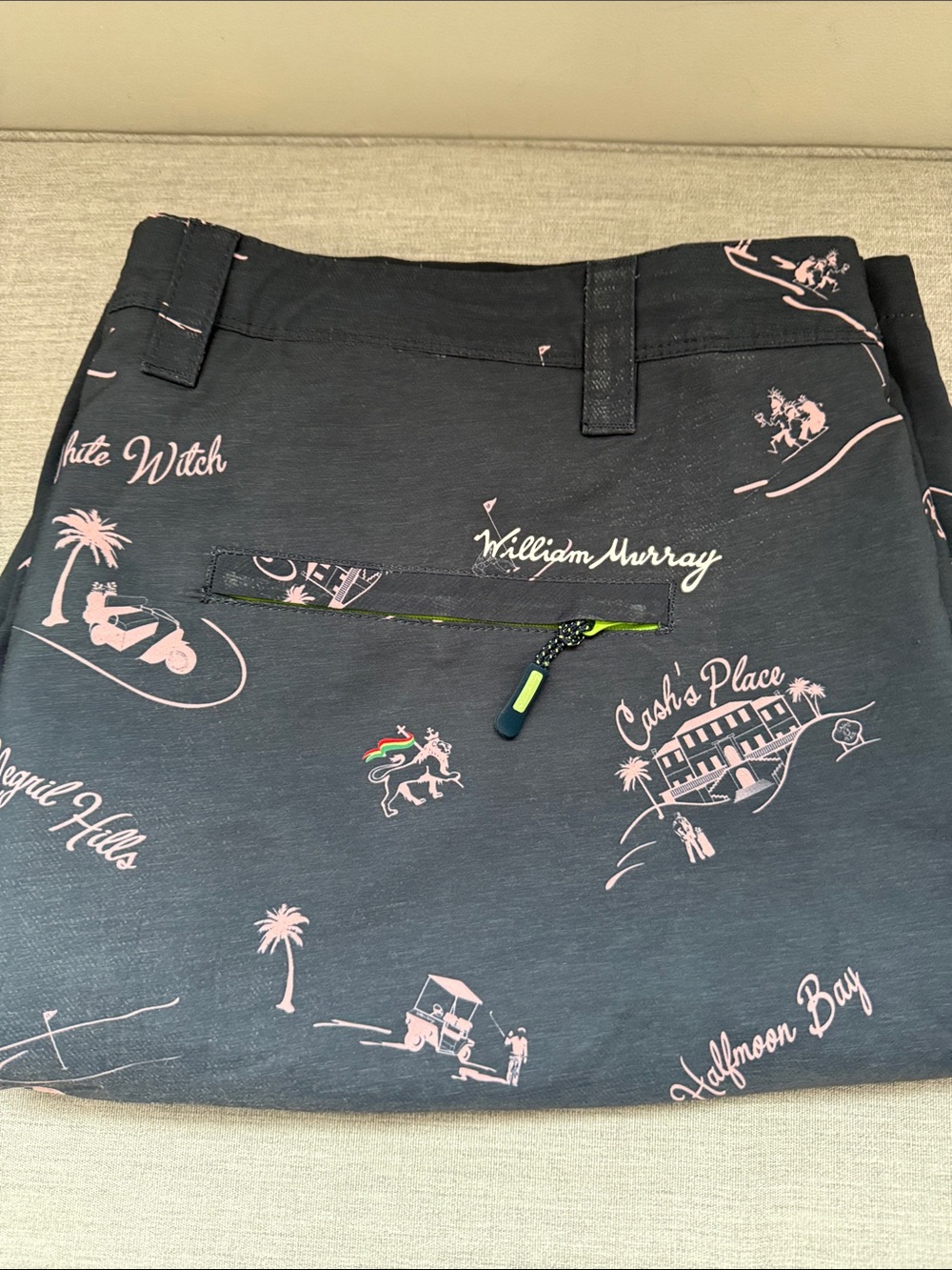 William Murray Golf Men's Swim Trunks — Navy with Pink Print and Accents